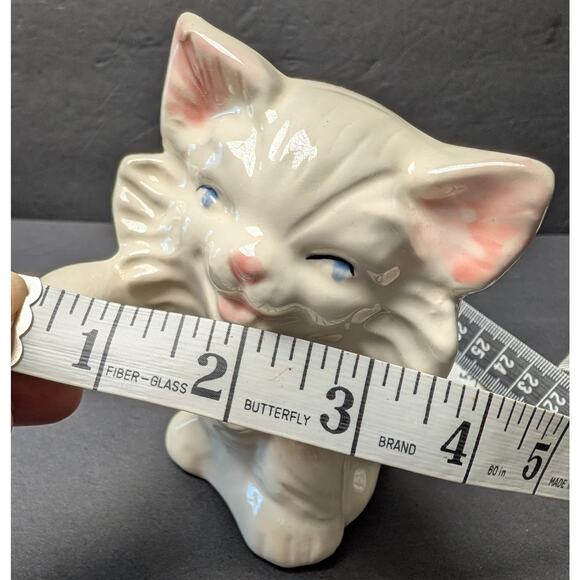 Vtg Chalkware White Kitten Cat Ceramic Hand Painted Pastel Table Decor 50s Cute - Picture 7 of 7